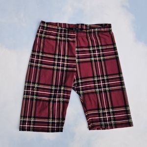 Red Plaid Tartan Plaid Punk Biker Shorts Layering Biker Shorts Active Shorts